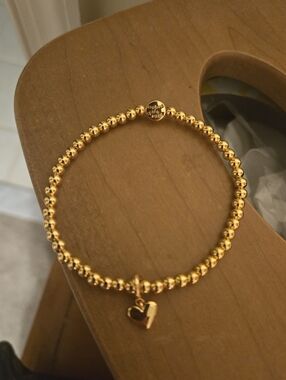 Little Words Project Gold Beaded Heart Charm Bracelet - Women Jewelry